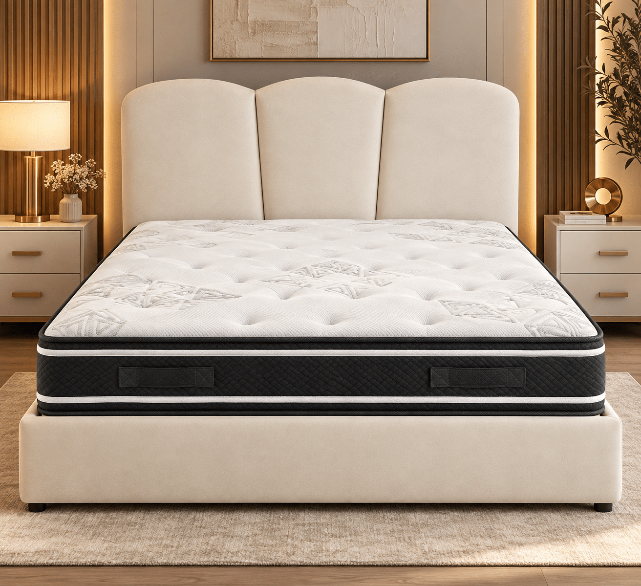 Lit coffre EVA design capitonné 3 panneaux en velours