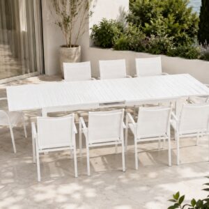 Table de jardin Chicago extensible rallonge papillon aluminium blanc 170/ 240 x 100 x 75cm