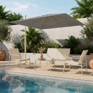 Parasol Déporté 300 x300 CM, Parasol de Jardin Extérieur Pliable, Base Croisée Rotatifà 180° Protection UV gris