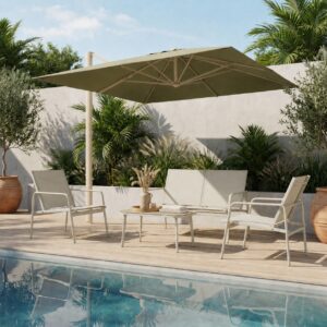 Parasol Déporté 3x3M, Parasol de Jardin Extérieur Pliable, Base Croisée Rotatifà 180° Protection UV vert