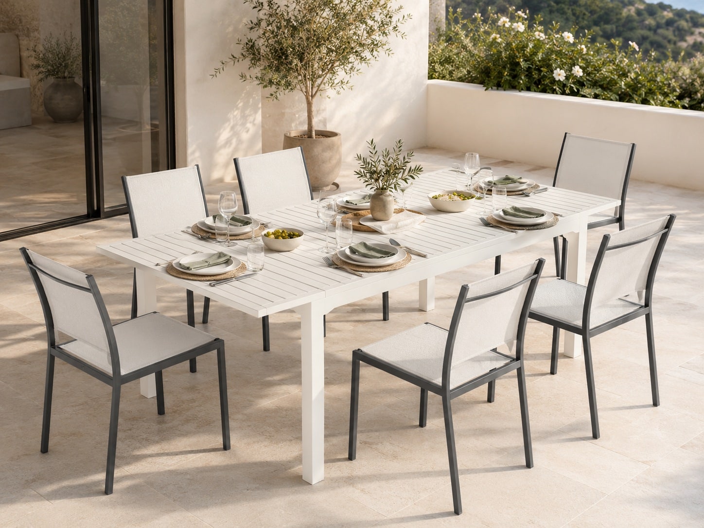 Table de jardin extensible en aluminium Miami 80/160 x 80 x 77cm beige – Image 2