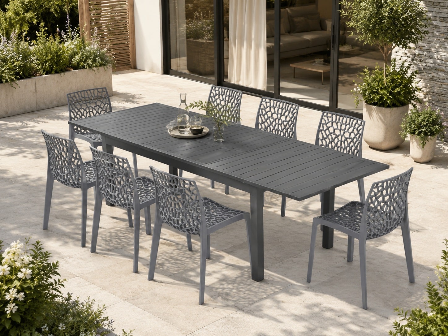 Table de Jardin Extensible en Aluminium gris foncé 180/240 x 90 x 76cm – Image 2