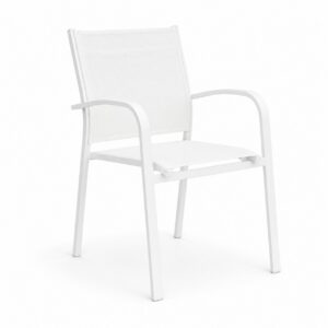 CHAISE de jardin Miami empilables en aluminium blanc et tissu blanc