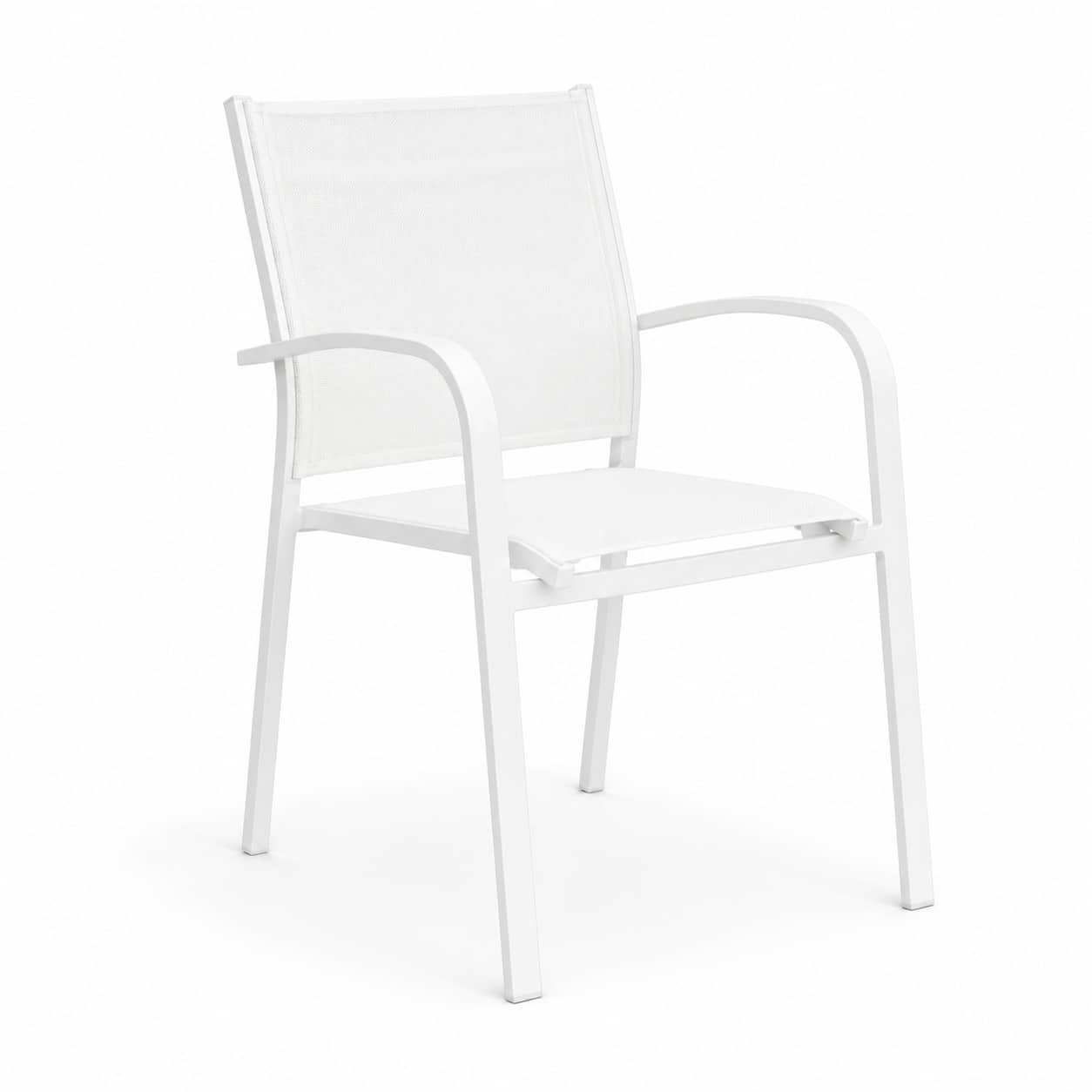 CHAISE de jardin Miami empilables en aluminium blanc et tissu blanc