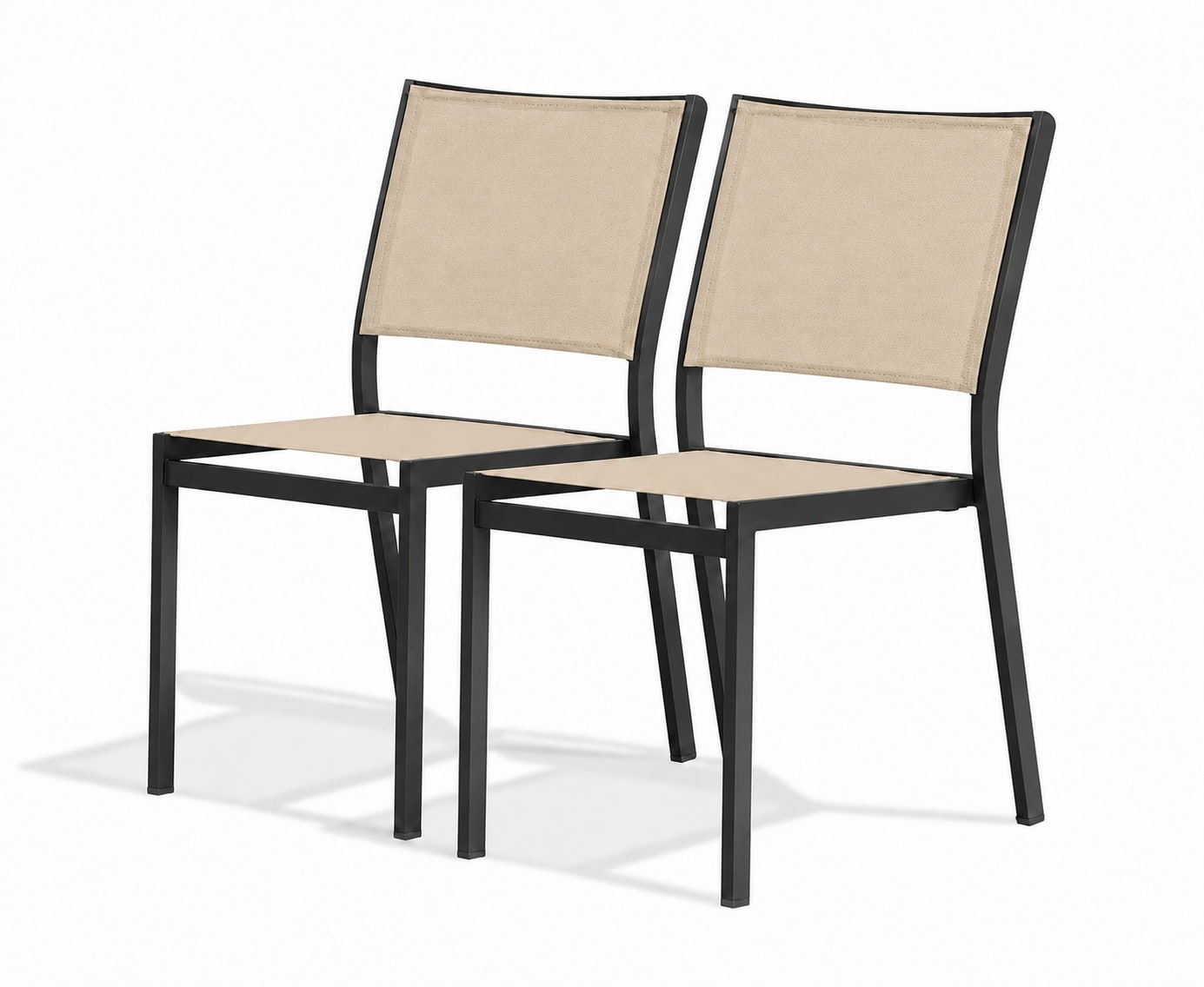 Chaises empilable sans accoudoirs extérieurs avec structure en aluminium noir et tissu Beige – Image 2