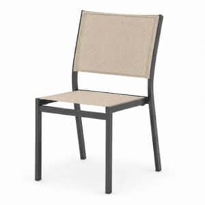 Chaises empilable sans accoudoirs extérieurs avec structure en aluminium noir et tissu Beige