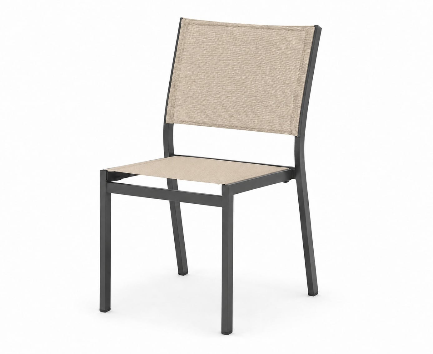 Chaises empilable sans accoudoirs extérieurs avec structure en aluminium noir et tissu Beige