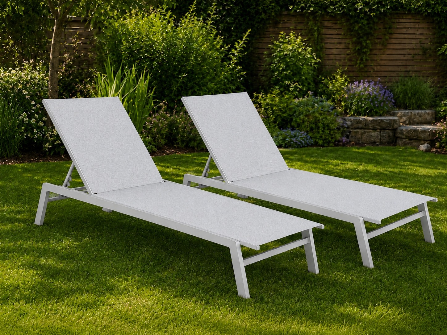 Transat solis Aluminium | Toile en PVC | Dossier Réglable avec roulettes en gris clair – Image 2