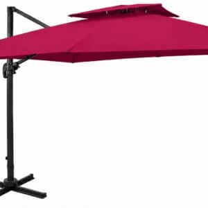 Parasol déporté en aluminium 300x300 cm à double toit en tissu rouge bordeaux