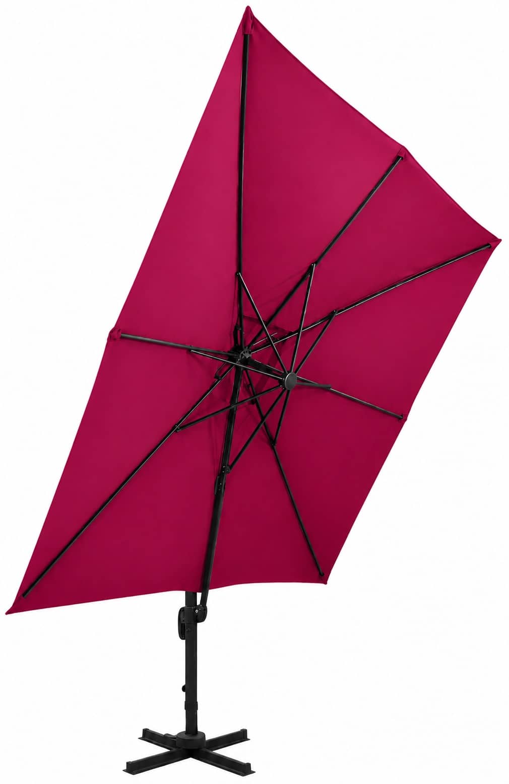 Parasol déporté en aluminium 300x300 cm à double toit en tissu rouge bordeaux – Image 2