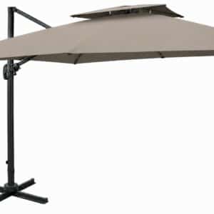 Parasol déporté en aluminium 300x300 cm à double toit en tissu taupe