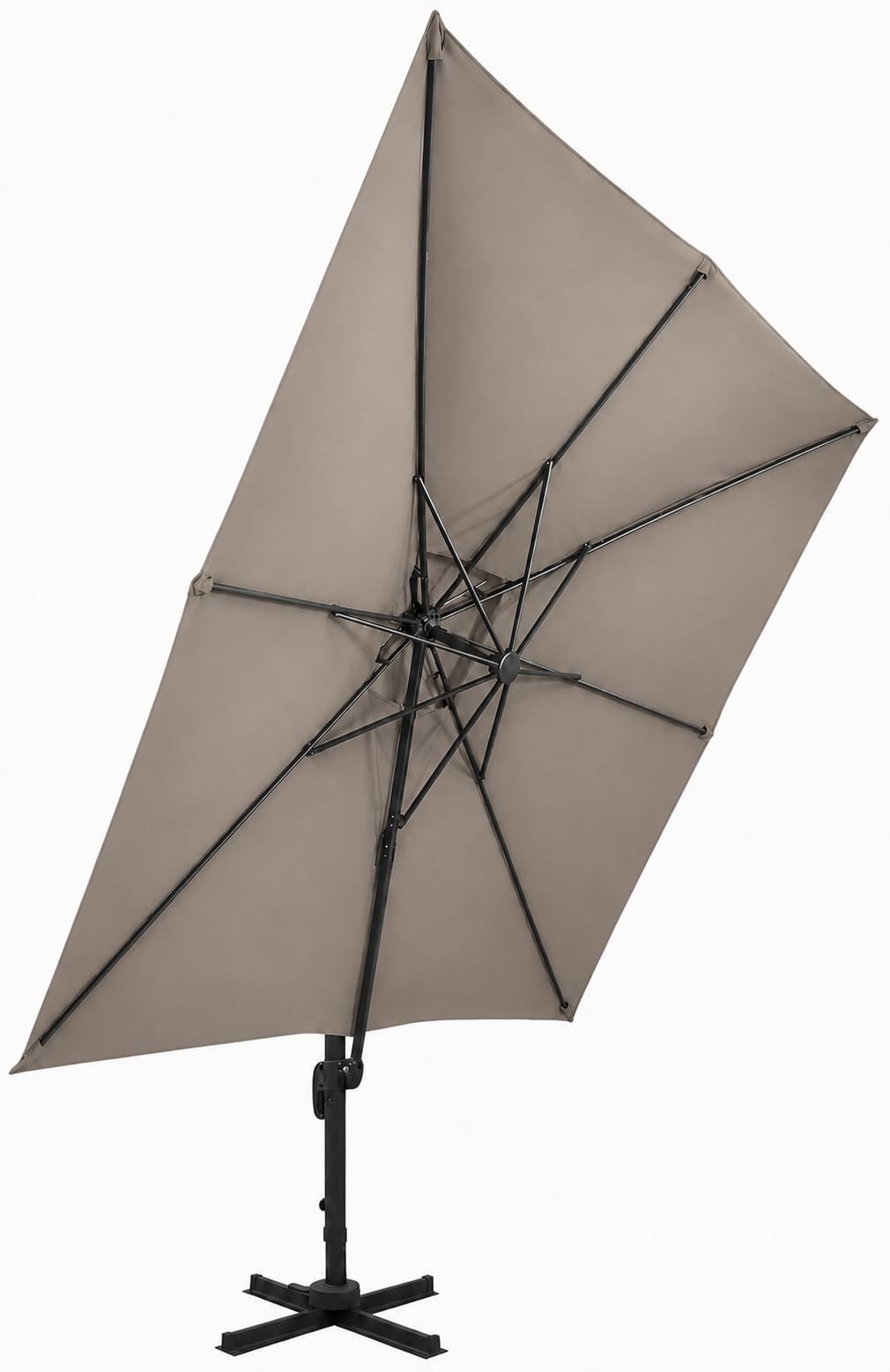Parasol déporté en aluminium 300x300 cm à double toit en tissu taupe – Image 2
