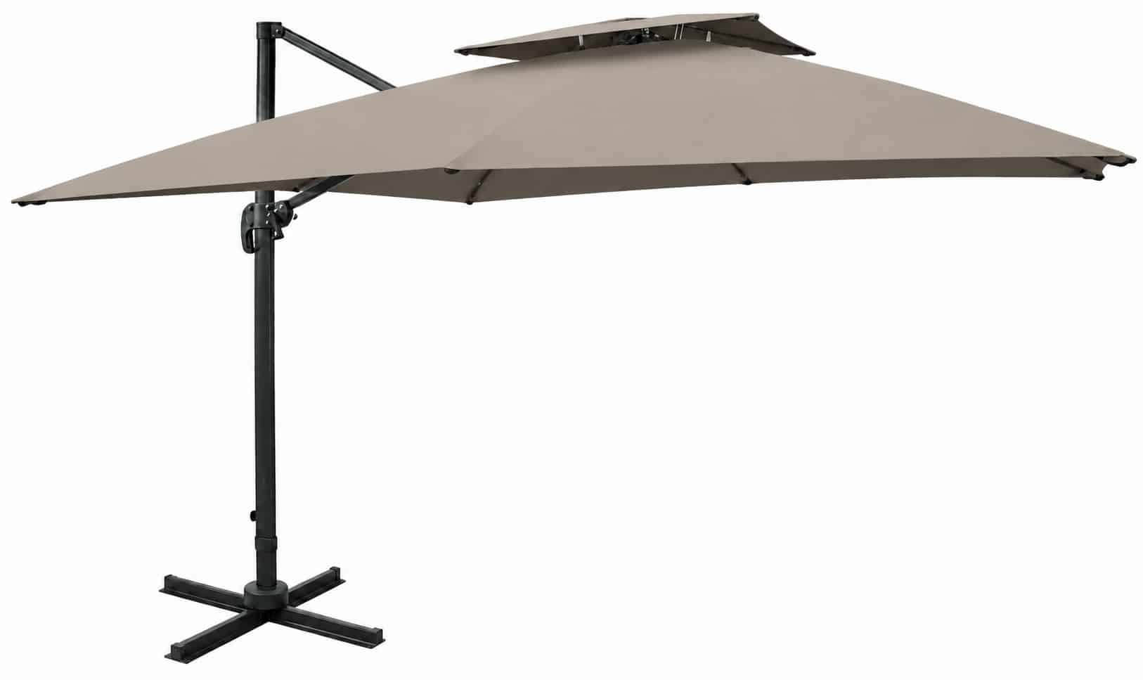 Parasol déporté en aluminium 300x300 cm à double toit en tissu taupe