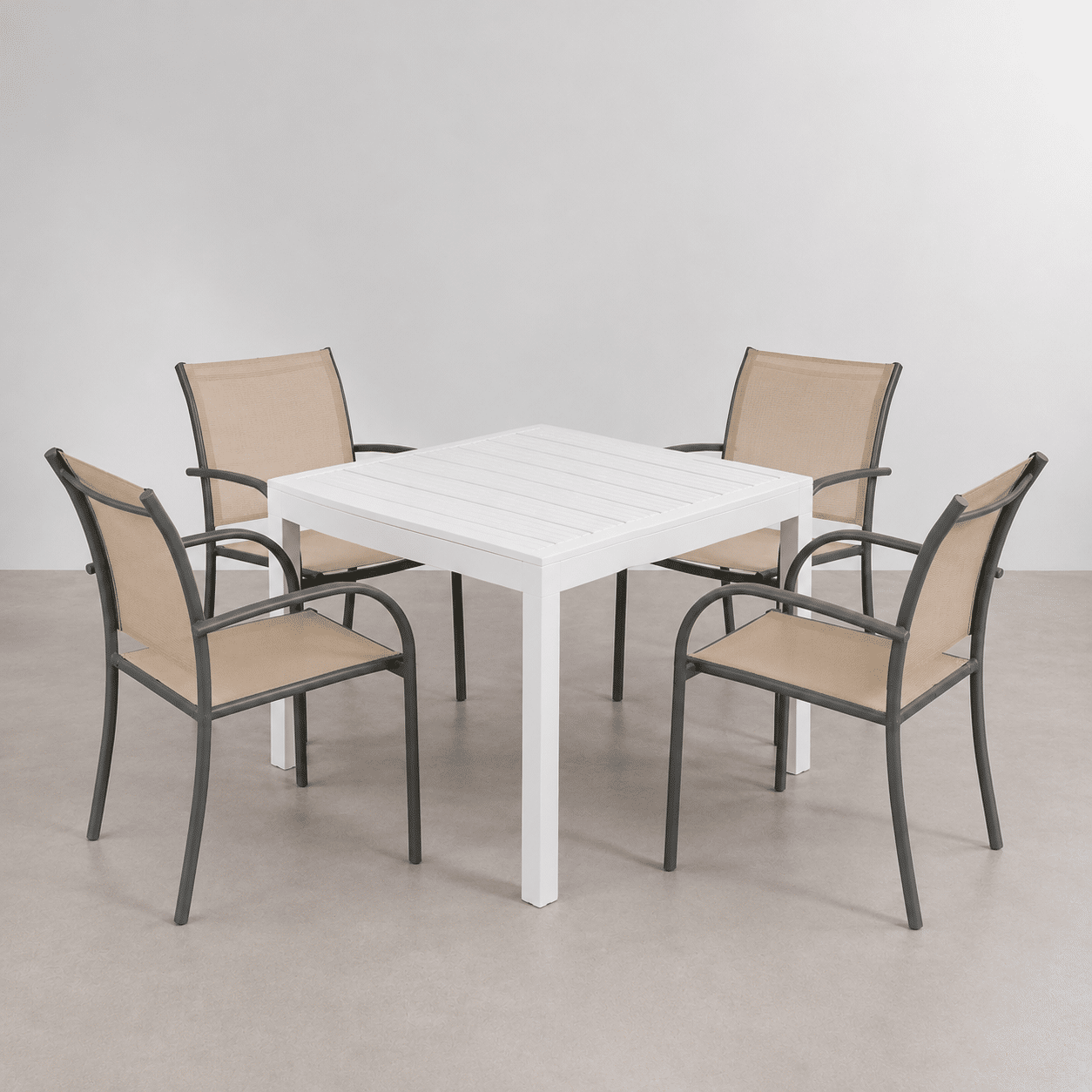 ChaiseS De Jardin HILLA En Aluminium Blanc Avec Accoudoirs metal noir et tissu beige – Image 2