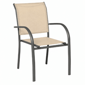 ChaiseS De Jardin HILLA En Aluminium Blanc Avec Accoudoirs metal noir et tissu beige