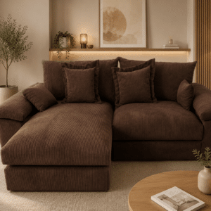 Canapé d’angle réversible Soft&Cosy XL – largeur 246 cm en velours côtelé marron