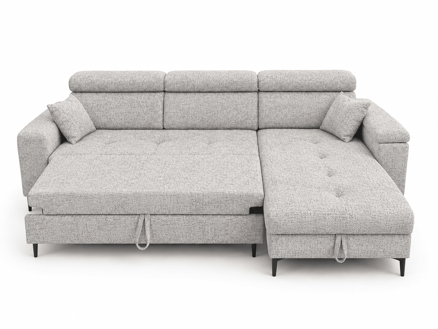 Canapé d'angle convertible ASTI L avec coffre de rangement et têtières réglables en tissu bouclé gris avec siège ajustable – Image 3