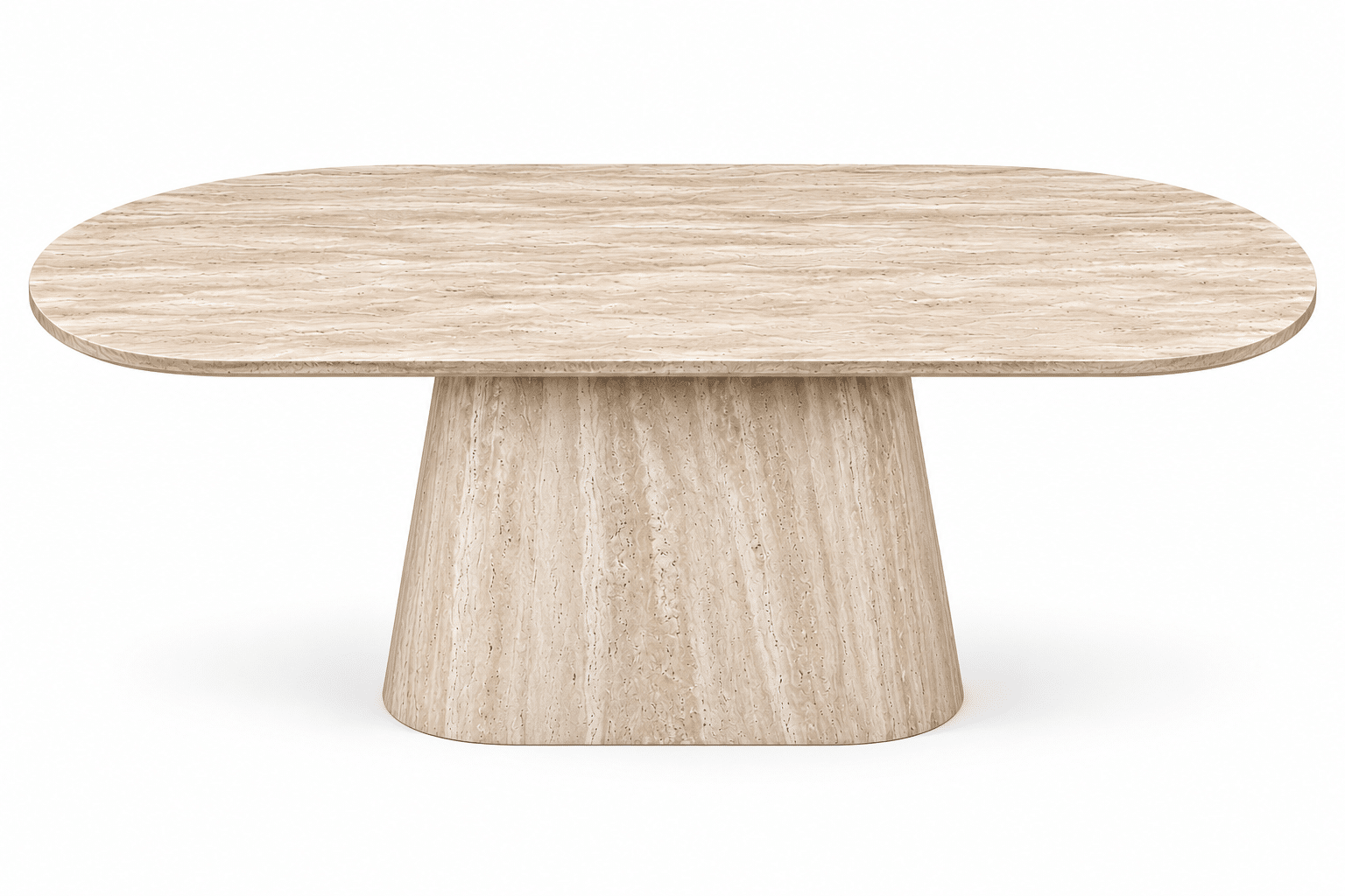 Table à manger ovale en céramique beige et pied bois beige – RAMIRA – Image 2
