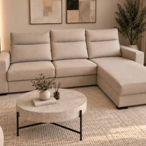 Canapé d'angle convertible réversible rapido avec matelas 140X190cm intégré en tissu taupe