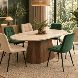 Table à manger ovale en bois beige et pied marron - ROLECA