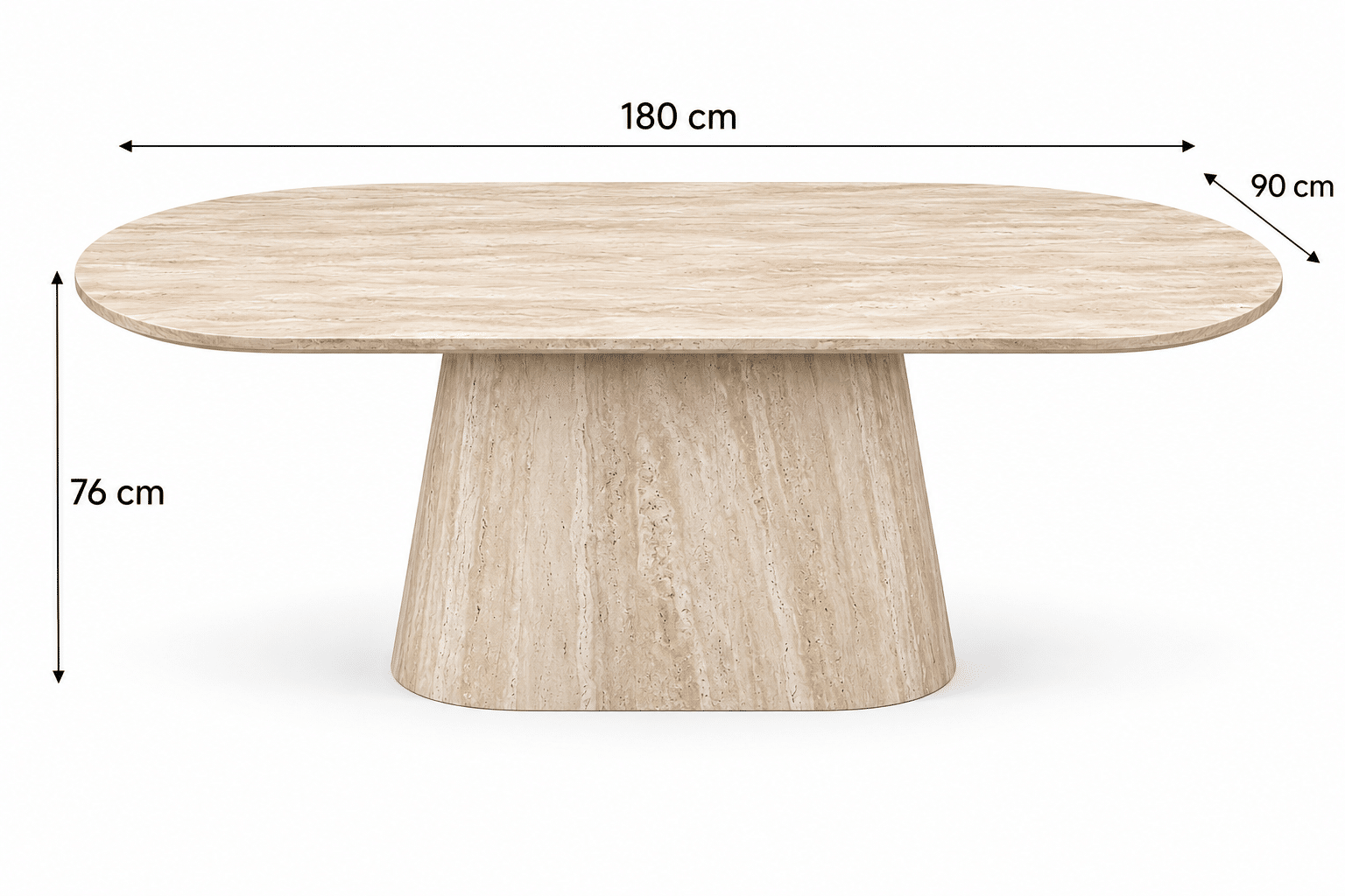 Table à manger ovale en céramique beige et pied bois beige – RAMIRA – Image 3