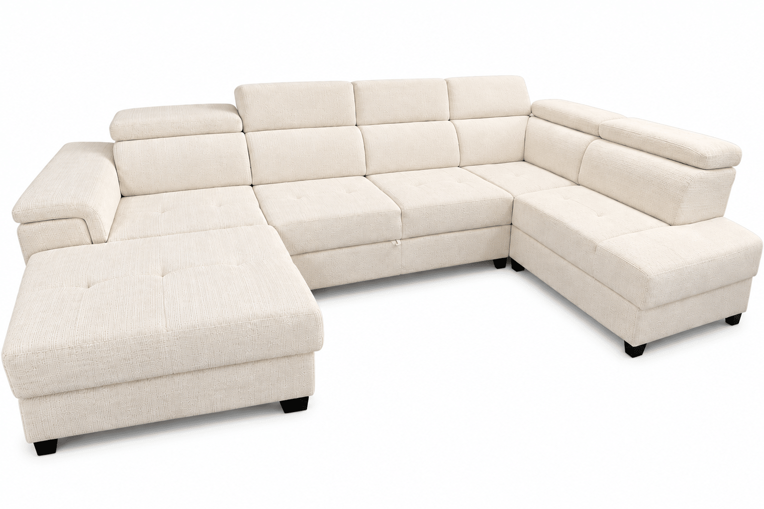 Canapé panoramique convertible MATRAS U en tissu blanc cassé – 2 coffres de rangement – Image 2
