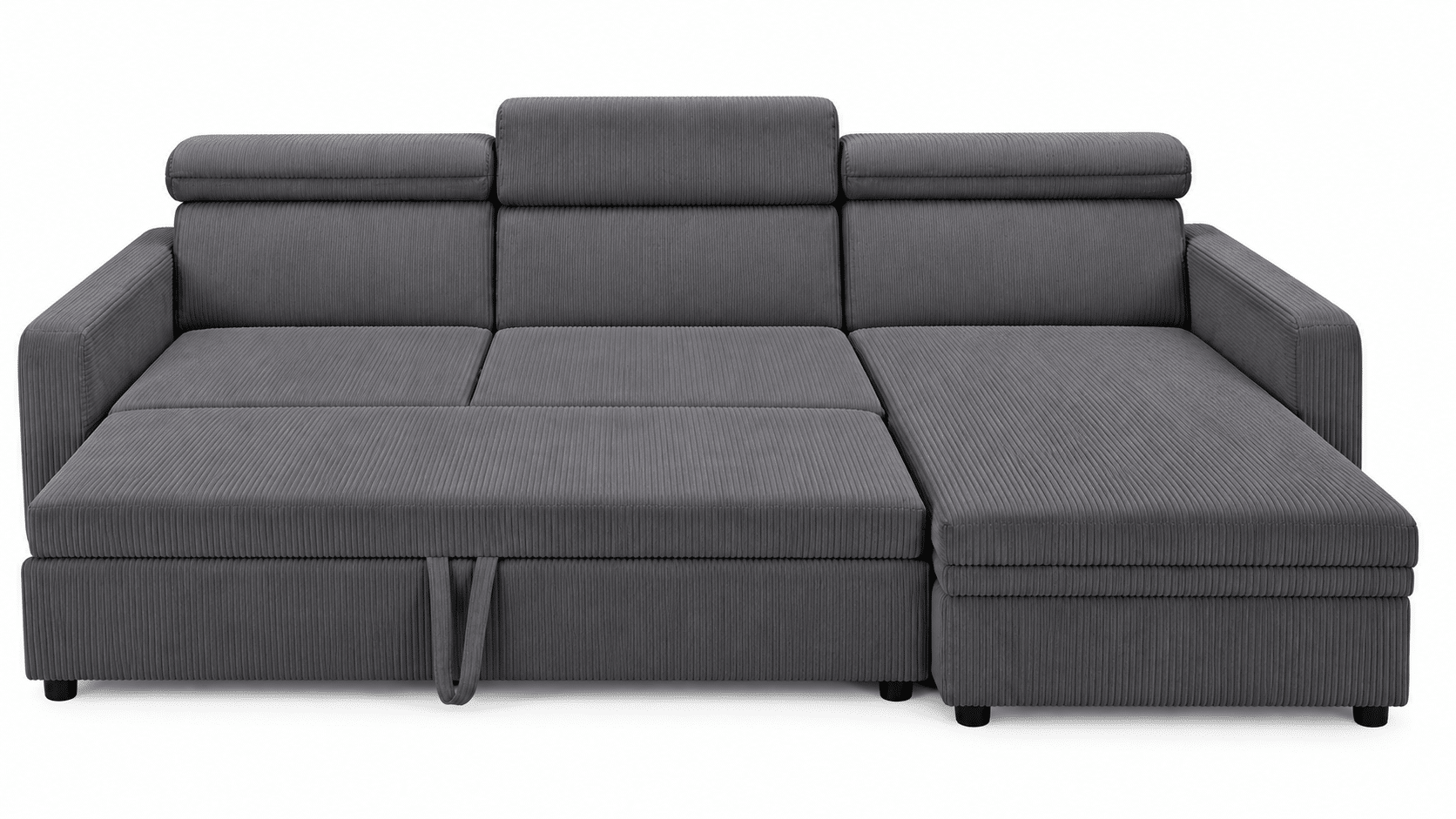 Canapé d'angle convertible réversible BOHO avec têtières réglables et coffre de rangement en velours beige ou gris – Image 3