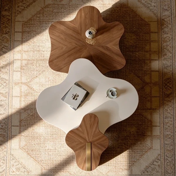 Table basse moderne cloud minimaliste en bois massif en forme de nuage en 3 parties – Image 2