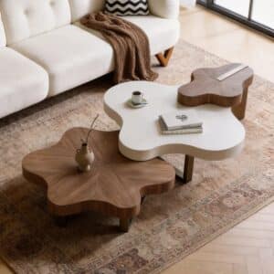 Table basse moderne cloud minimaliste en bois massif en forme de nuage en 3 parties
