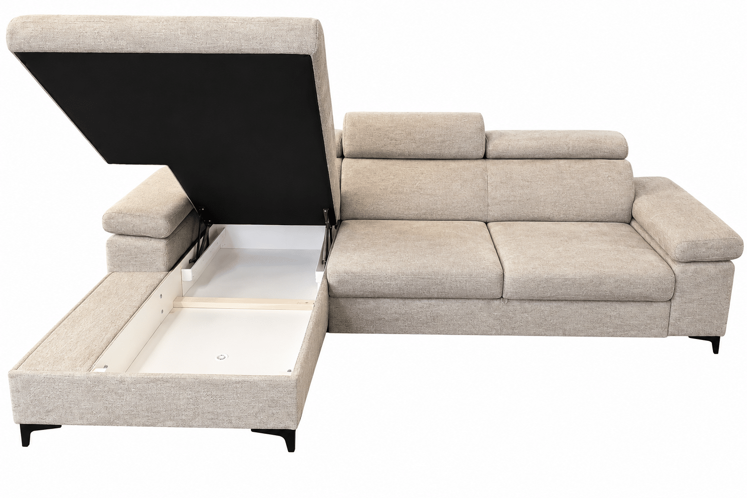 Canapé d'angle convertible OTTOMAN en tissu taupe – Têtières et accoudoirs réglables – Image 3