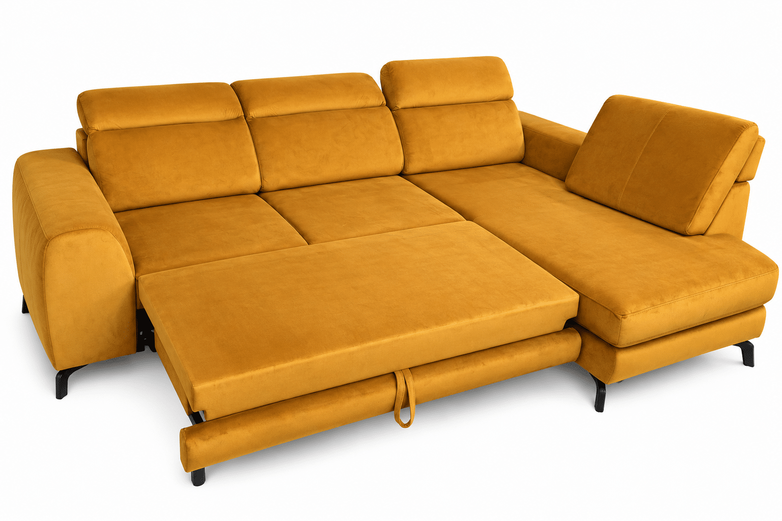 Canapé d’angle convertible TYLER – Velours moutarde avec têtières réglables – Image 4