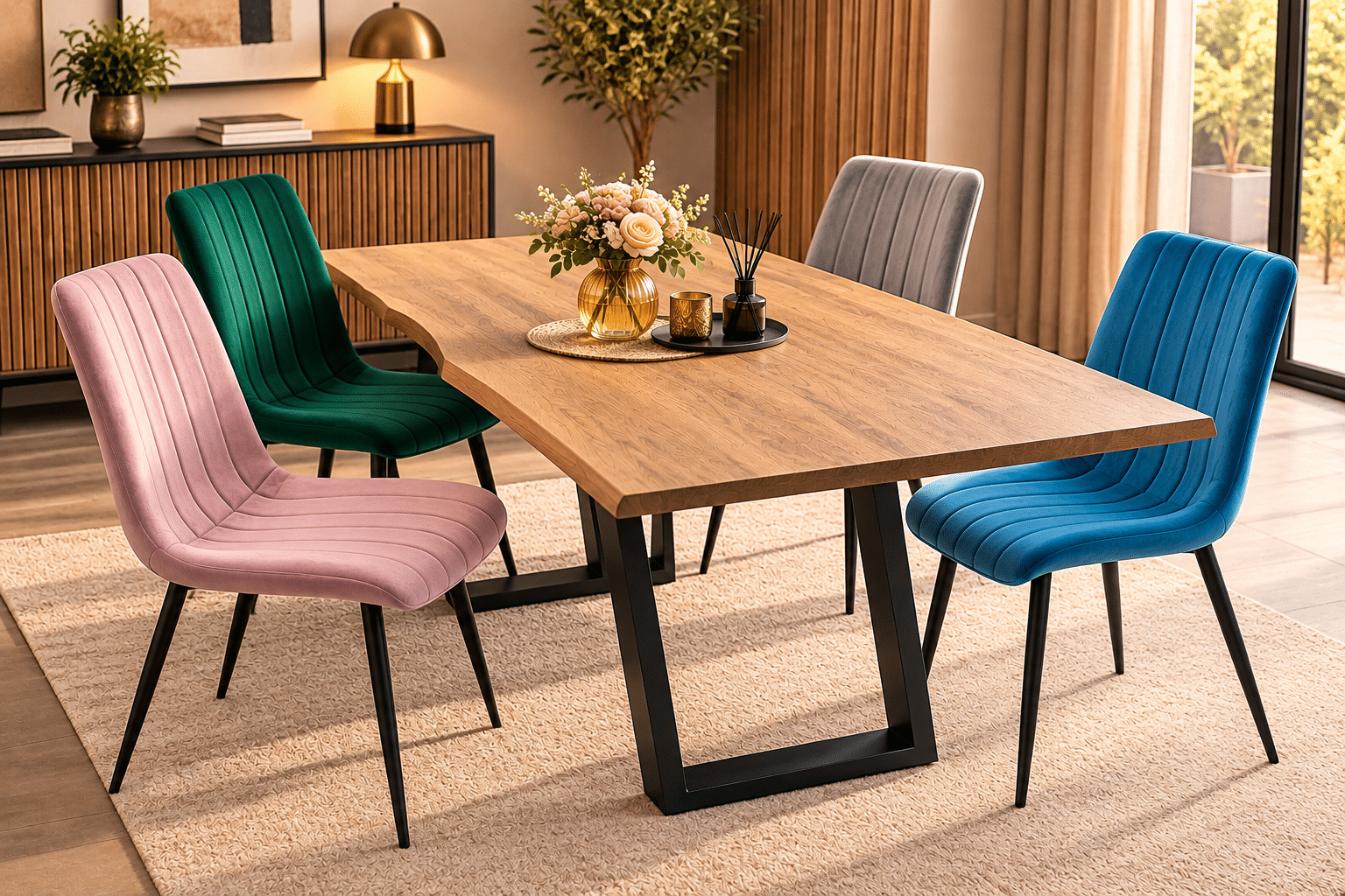 Chaise en Velours LENE-willis Ergonomique avec Pieds Métalliques