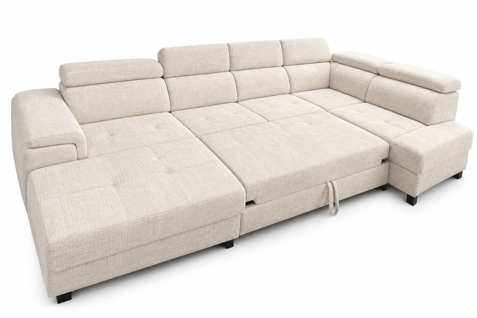 Canapé panoramique convertible MATRAS U en tissu blanc cassé – 2 coffres de rangement – Image 3
