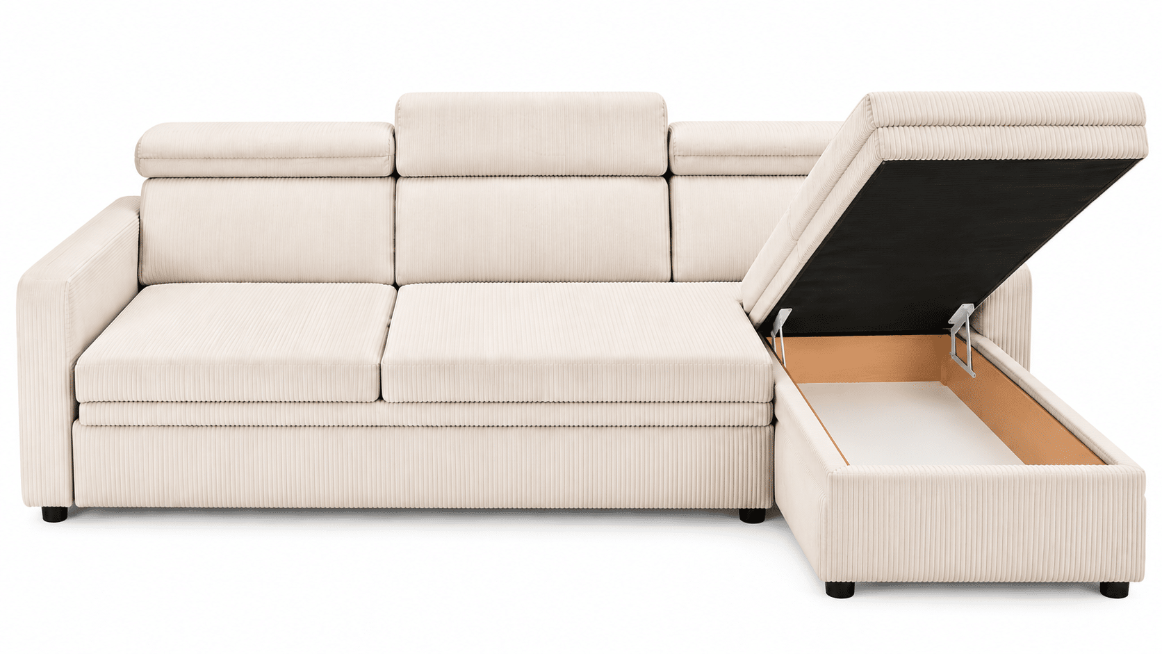 Canapé d'angle convertible réversible BOHO avec têtières réglables et coffre de rangement en velours beige ou gris – Image 2