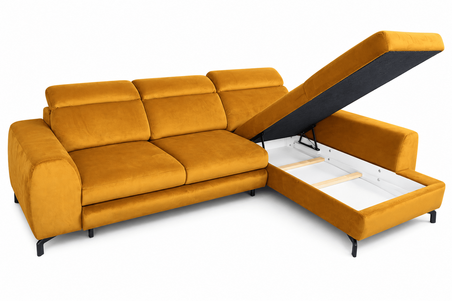 Canapé d’angle convertible TYLER – Velours moutarde avec têtières réglables – Image 3