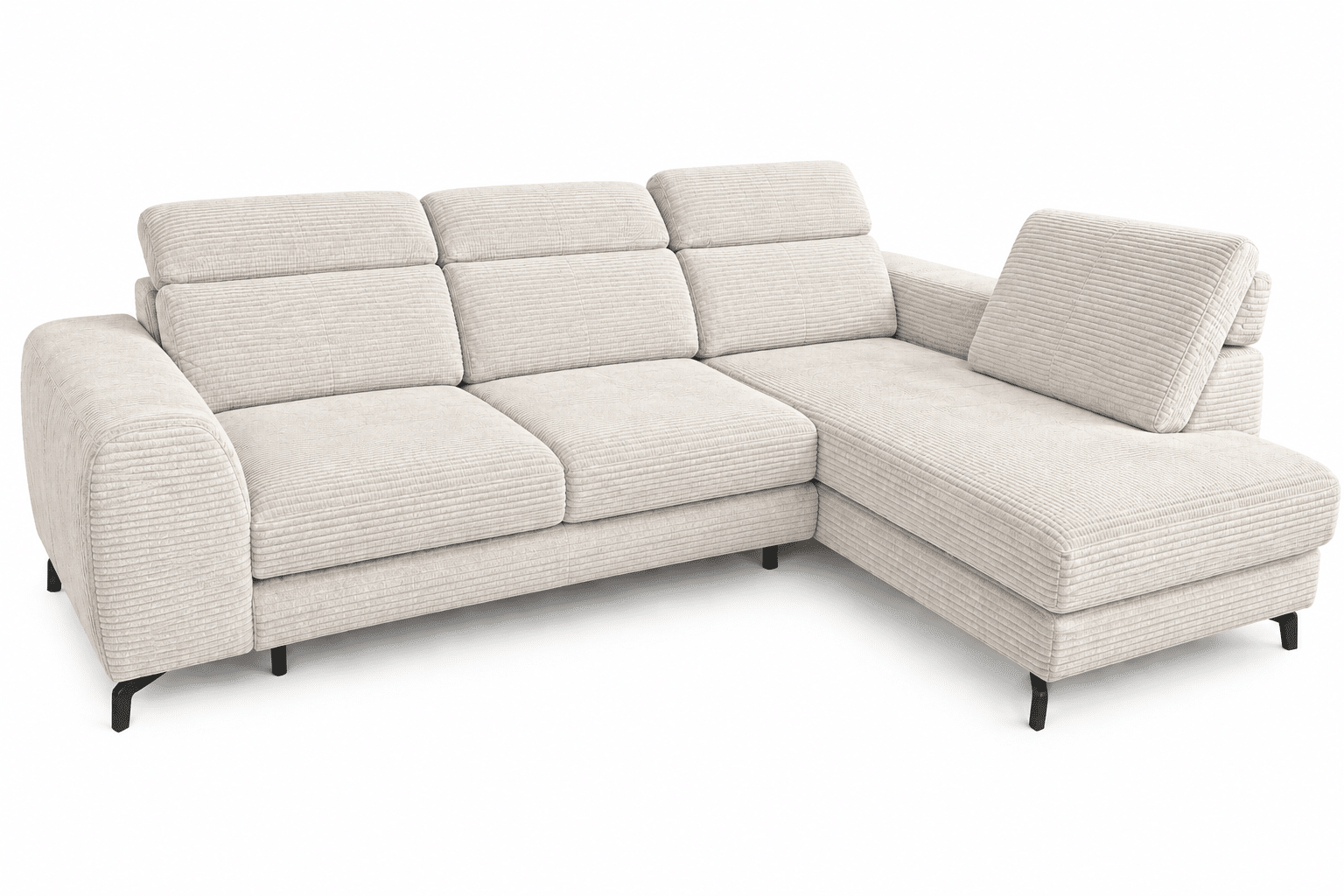 Canapé d’angle convertible TYLOR – Velours côtelé BEIGE avec têtières réglables avec coffre de rangement – Image 4