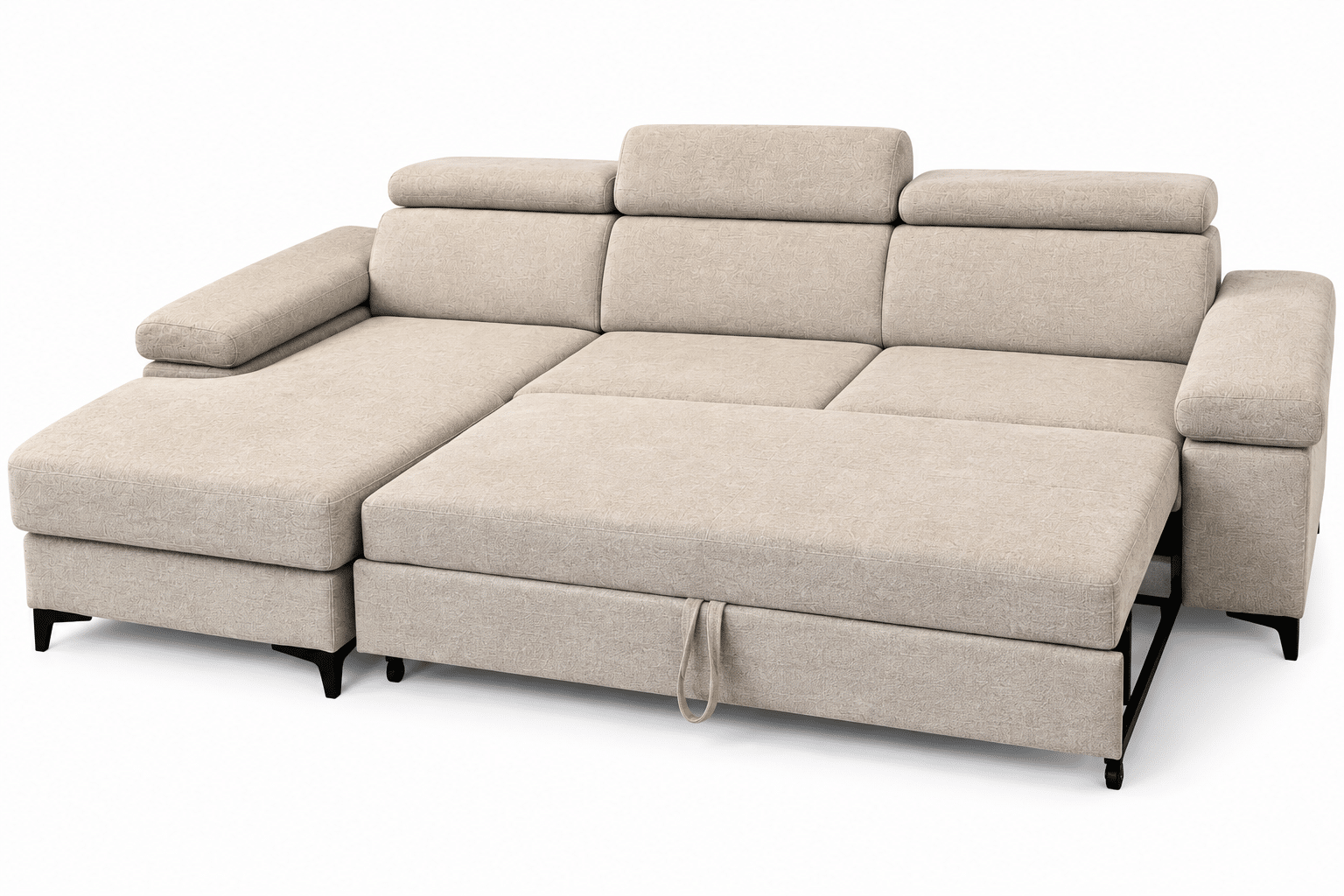 Canapé d'angle convertible OTTOMAN en tissu taupe – Têtières et accoudoirs réglables – Image 4
