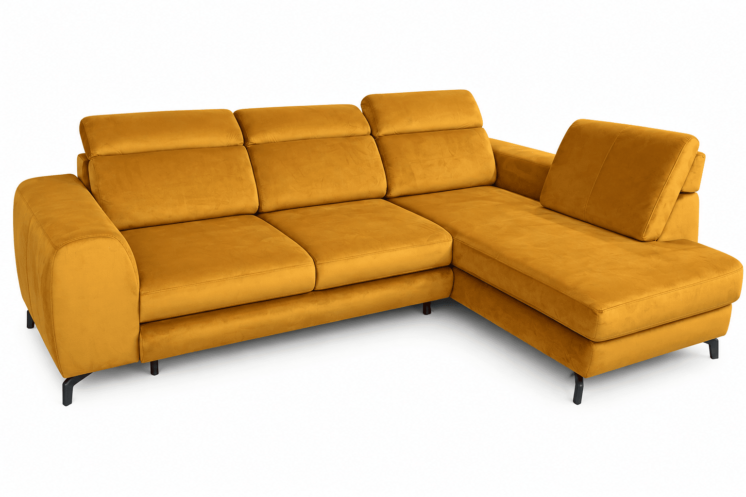 Canapé d’angle convertible TYLER – Velours moutarde avec têtières réglables – Image 2
