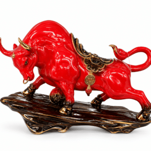 Taureau décoratif rouge et doré – Sculpture design